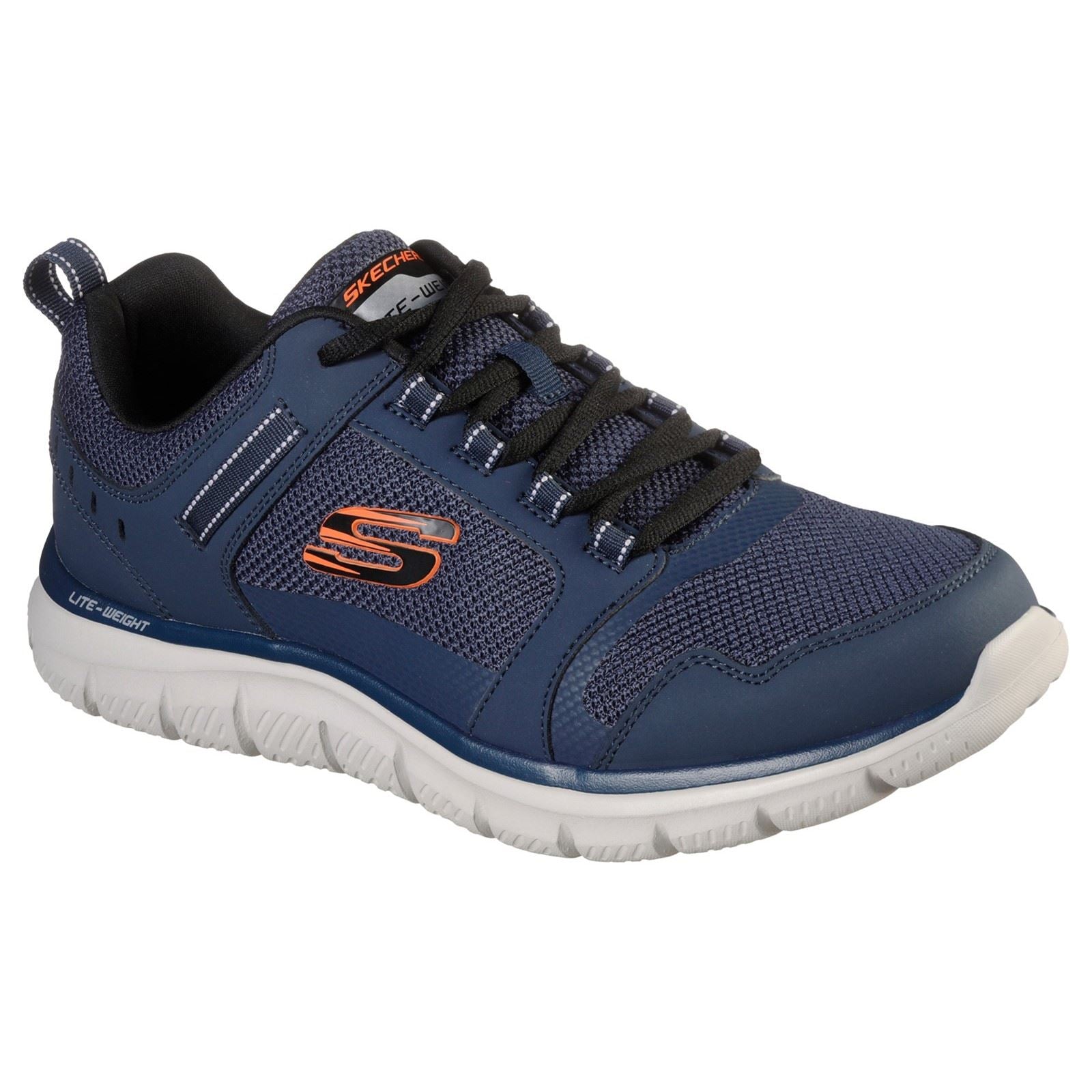 Skechers Track Knockhill Baskets Pour Hommes En Cuir Bleu Marine/Orange
