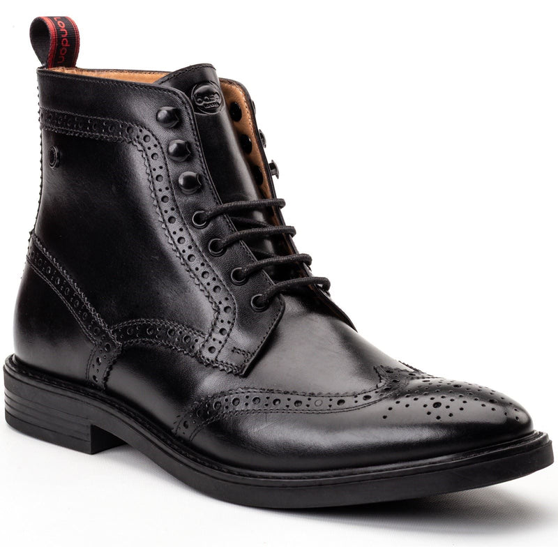 Base London Bristol Chaussures Richelieu Noires En Cuir Pour Hommes
