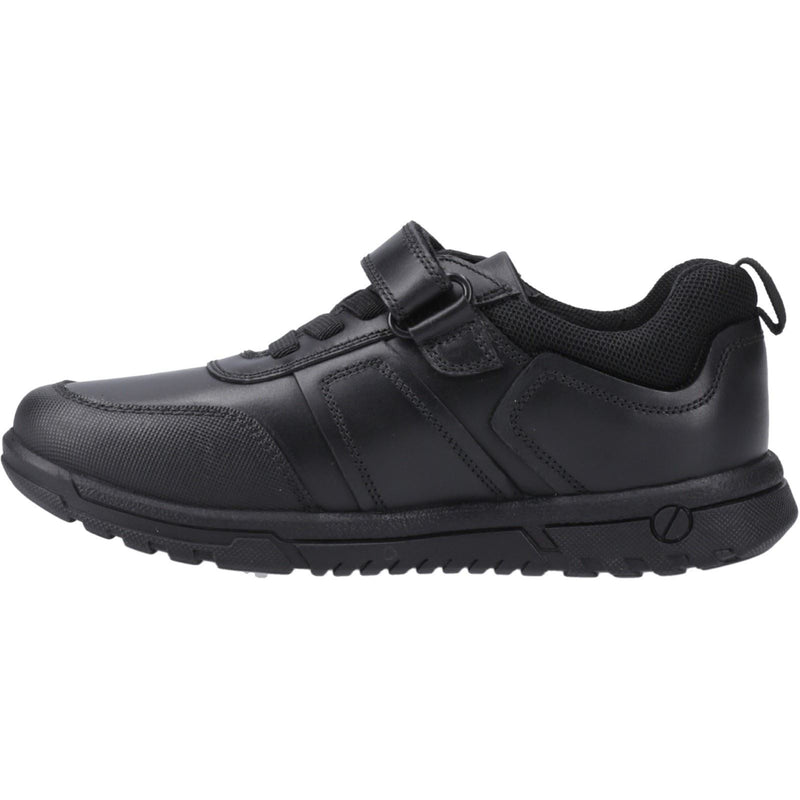 Hush Puppies Sutton Bungee Chaussures Noires Pour Garçons En Cuir À Lacets