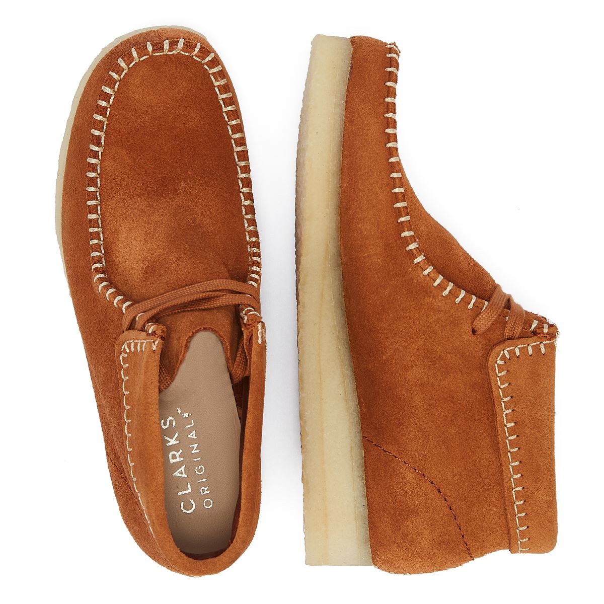 Clarks Bottes Murales Wallabee En Daim Couture Femme Couleur Ginger.