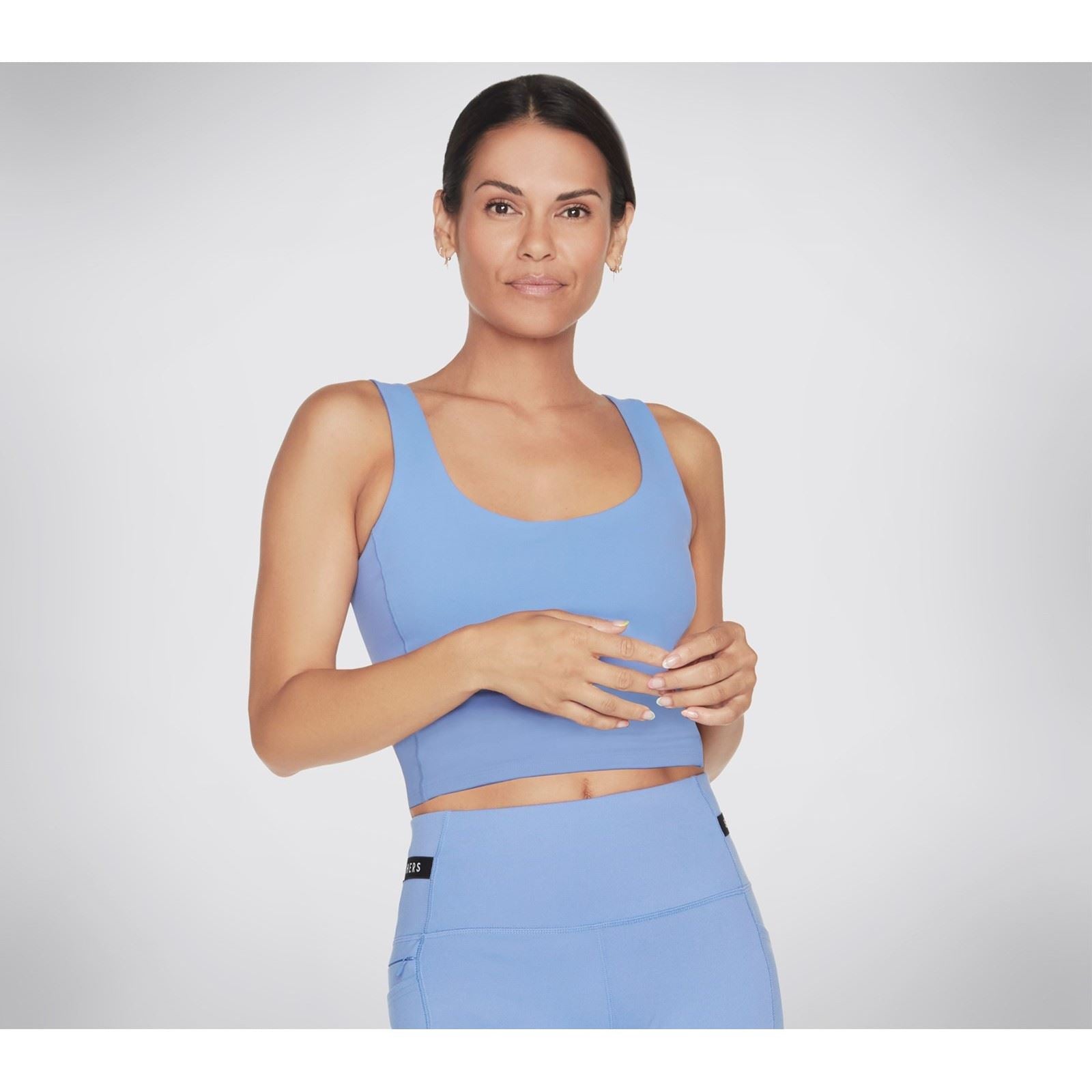 Skechers Performance Goflex Joy Longline Bra Soutien Gorge De Sport Bleu En Nylon Pour Femme