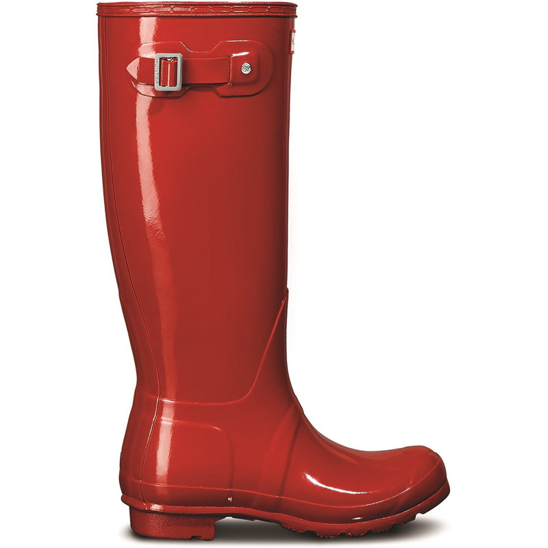Hunter Original Tall Gloss Bottes En Caoutchouc Rouges Pour Femmes Style Militaire.