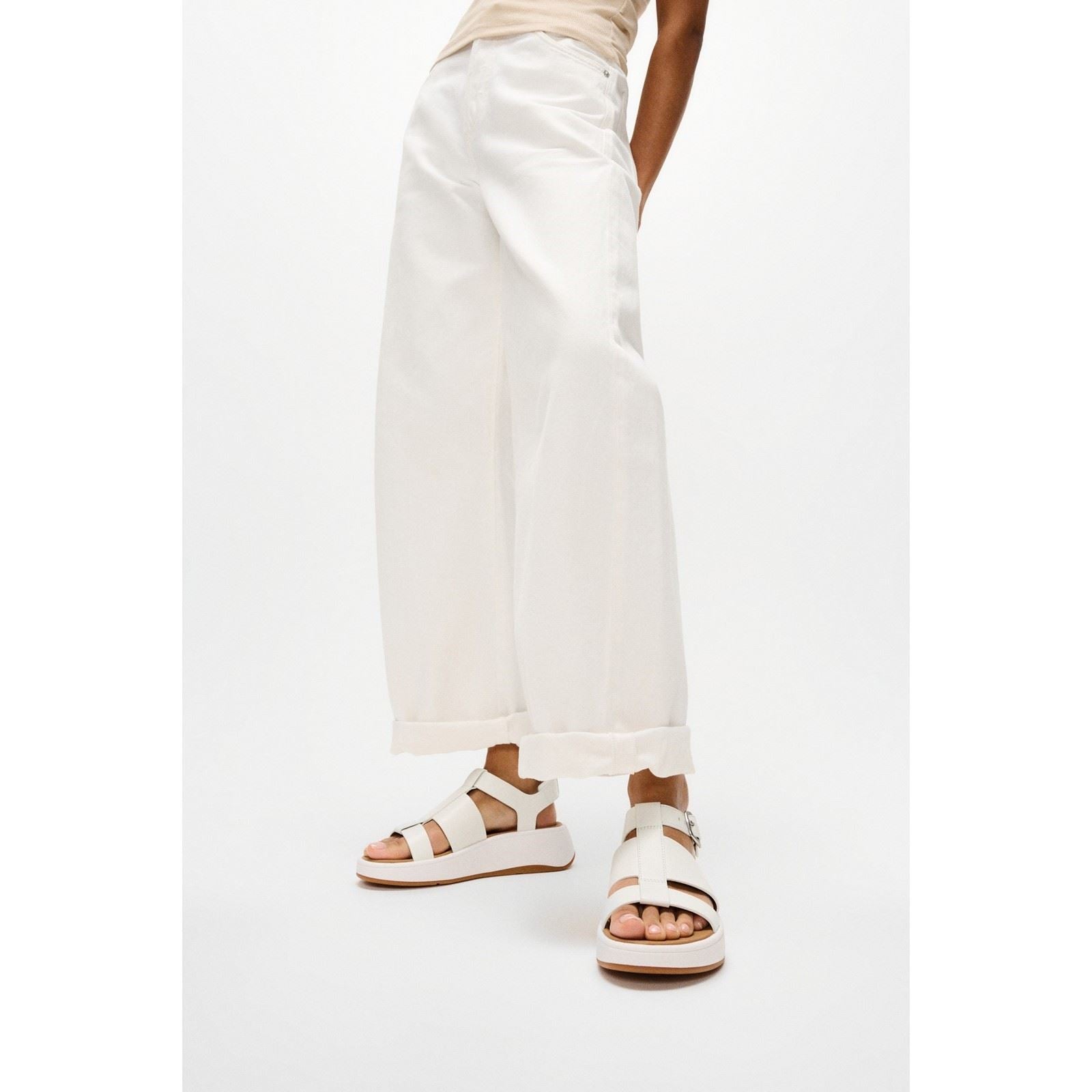 Fitflop F-Mode Fisherman Sandales En Cuir Pour Femmes, Ajustement Étroit, Urbanes, Blanches
