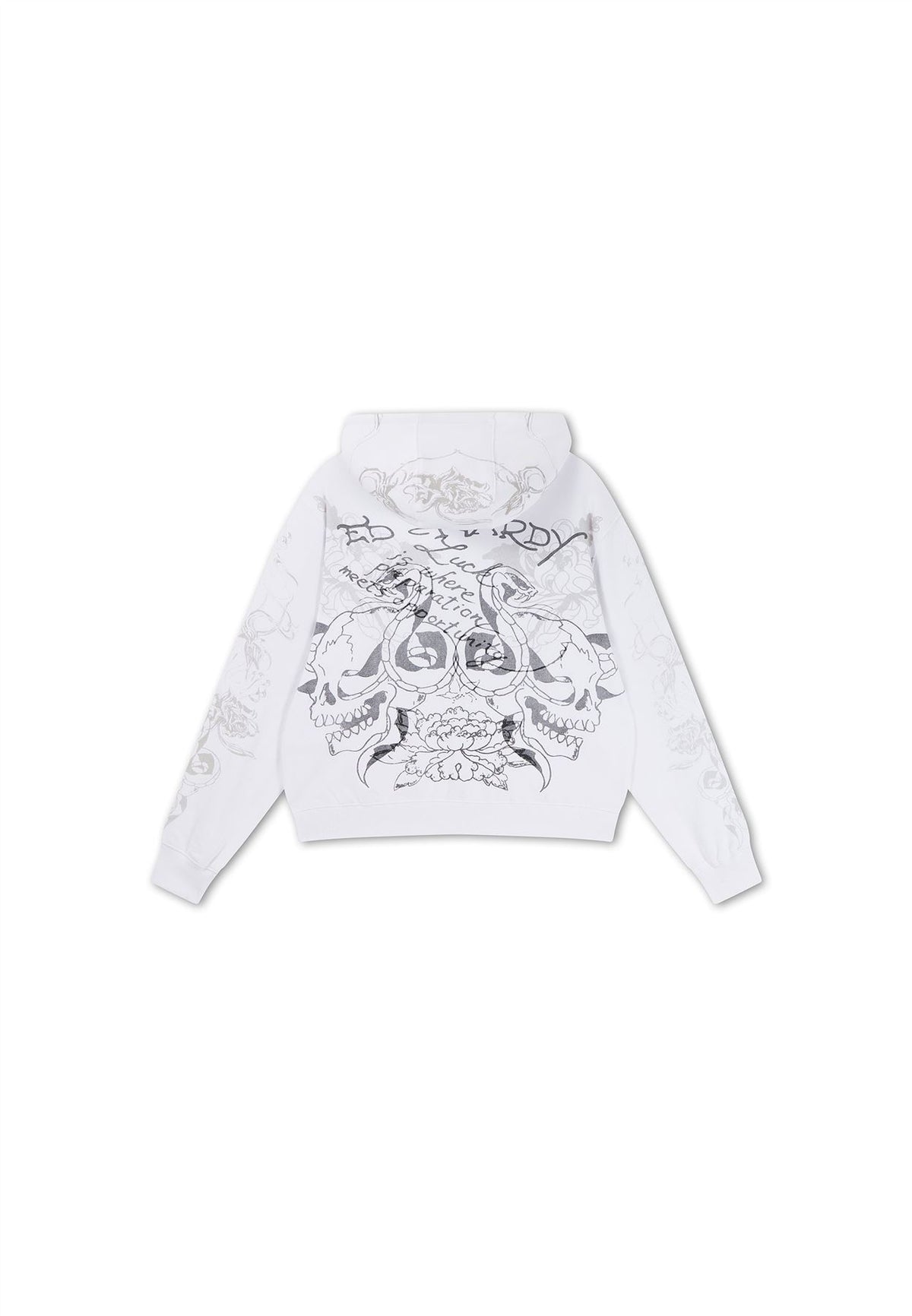 Ed Hardy Diamante Venom Enzyme Wash Relaxed Zip Thru Sweat-Shirts Et Sweat À Capuche Blancs Pour Femmes