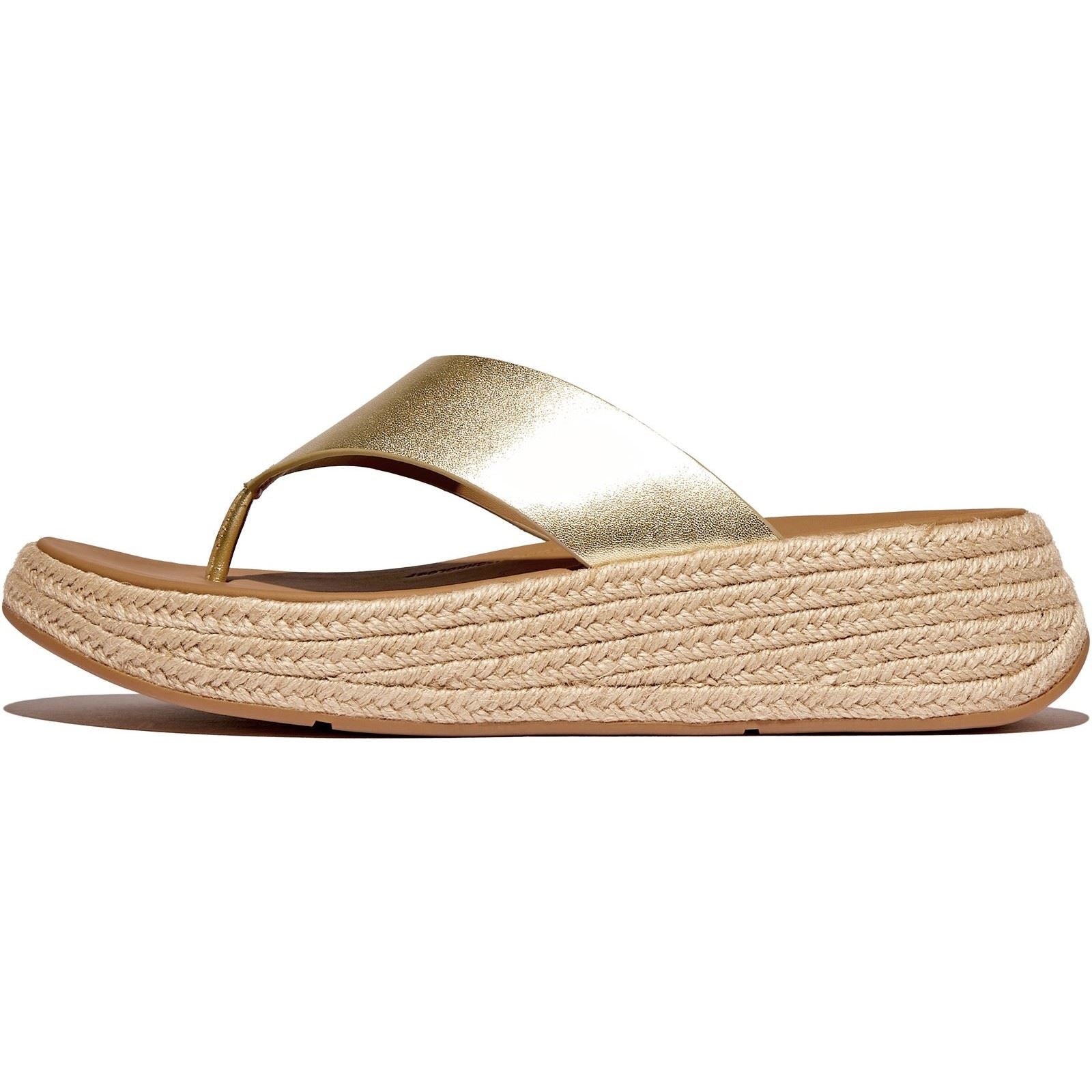Fitflop F-Mode Toe Post Espadrille Sandales Platino En Cuir Pour Femmes