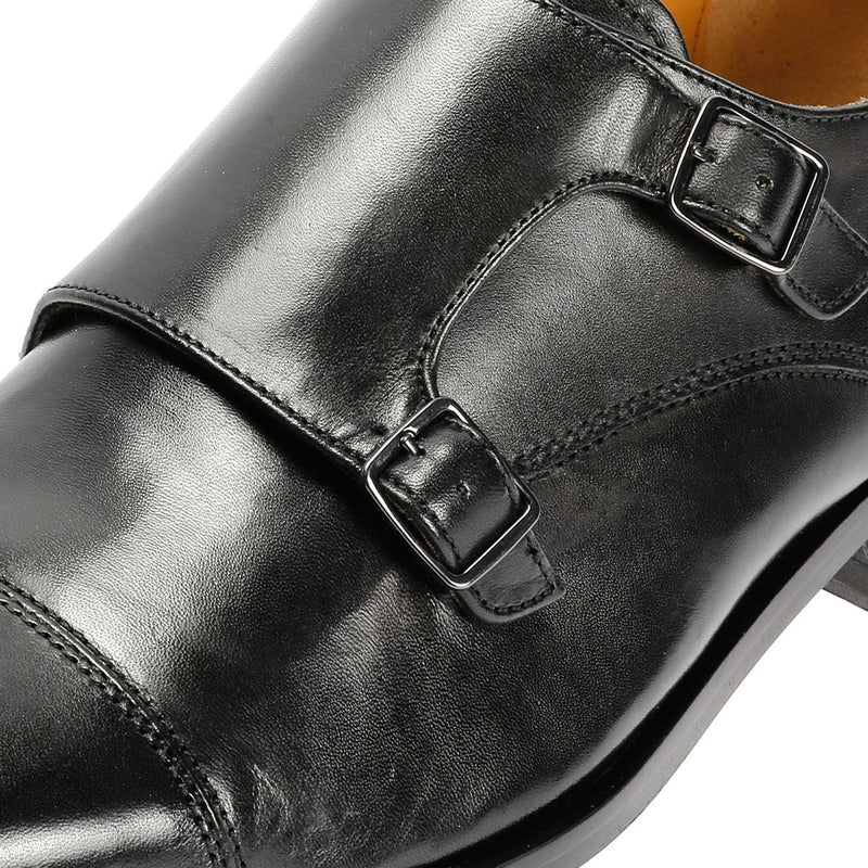 Chapman & Moore Toe Cap Monk Chaussures Noires En Cuir Pour Homme À Lacets