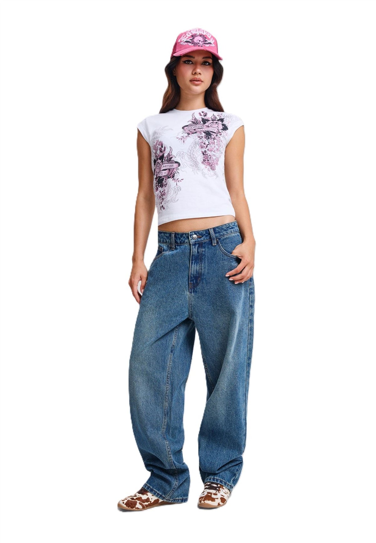 Ed Hardy Tattoo City Cap Sleeve Top T-Shirts Blancs Pour Femmes