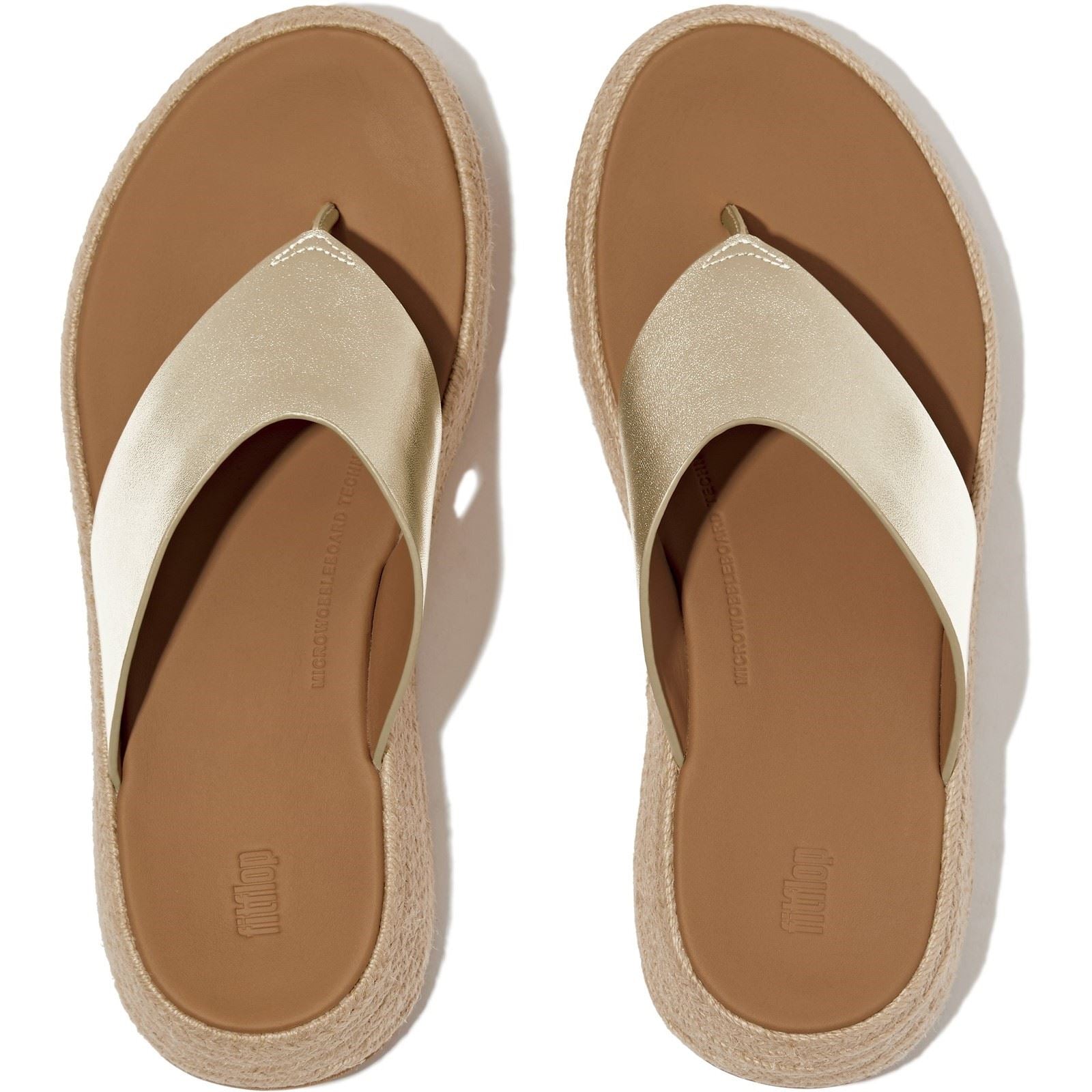Fitflop F-Mode Toe Post Espadrille Sandales Platino En Cuir Pour Femmes