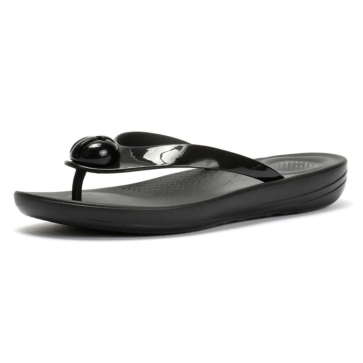 FitFlop Iqushion Glossy Button Sandales Érivées Noires Pour Femmes