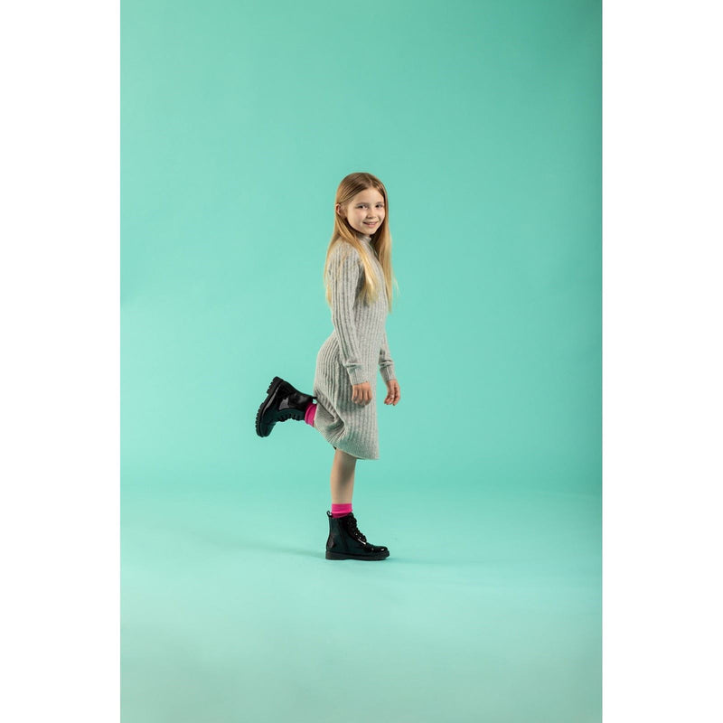 Hush Puppies Lauren Patent Junior Chaussures Noires Pour Filles En Cuir