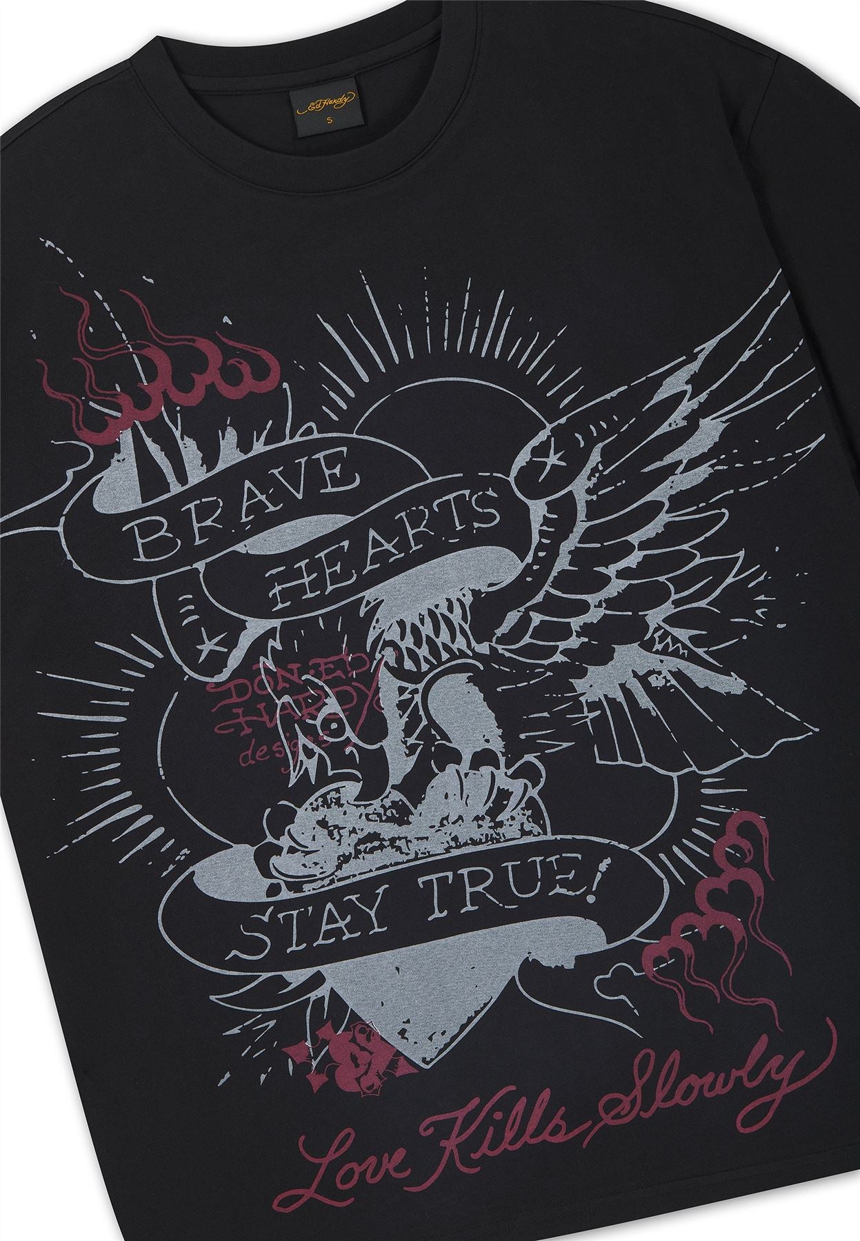 Ed Hardy Brave Hearts True Washed Relaxed T-Shirts Noirs Pour Femmes
