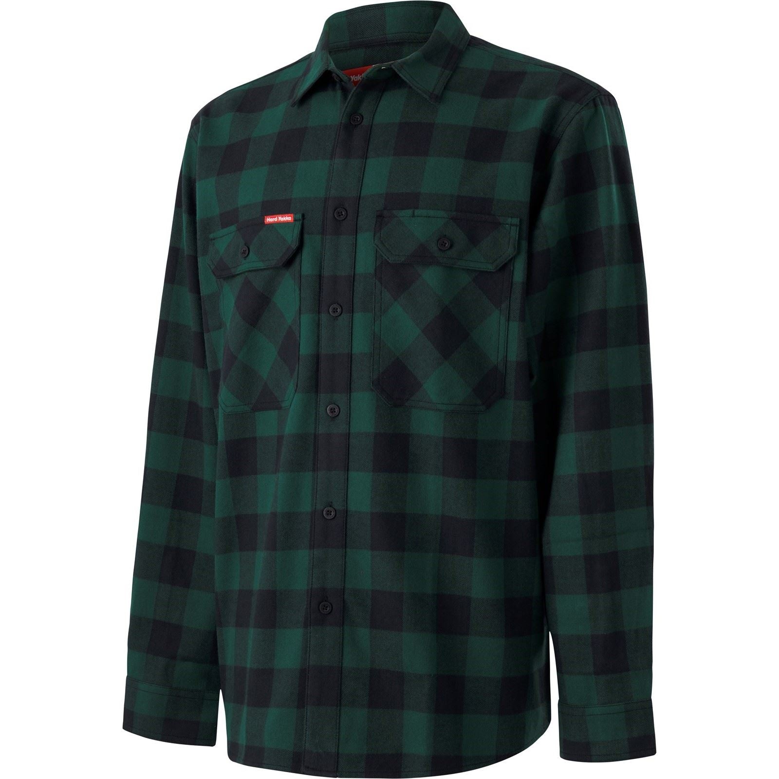 Hard Yakka Long Sleeve Check Flannel Chemise Décontractée Verte En Coton Pour Homme