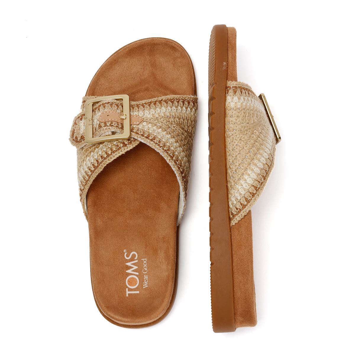 TOMS Marin Slide Sandales Beiges En Textile Pour Femmes