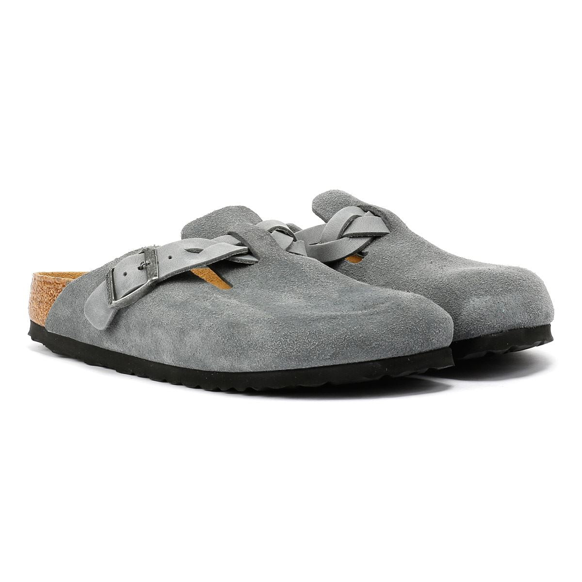 Birkenstock Boston Braided Sabots Pour Femmes En Suède Gris