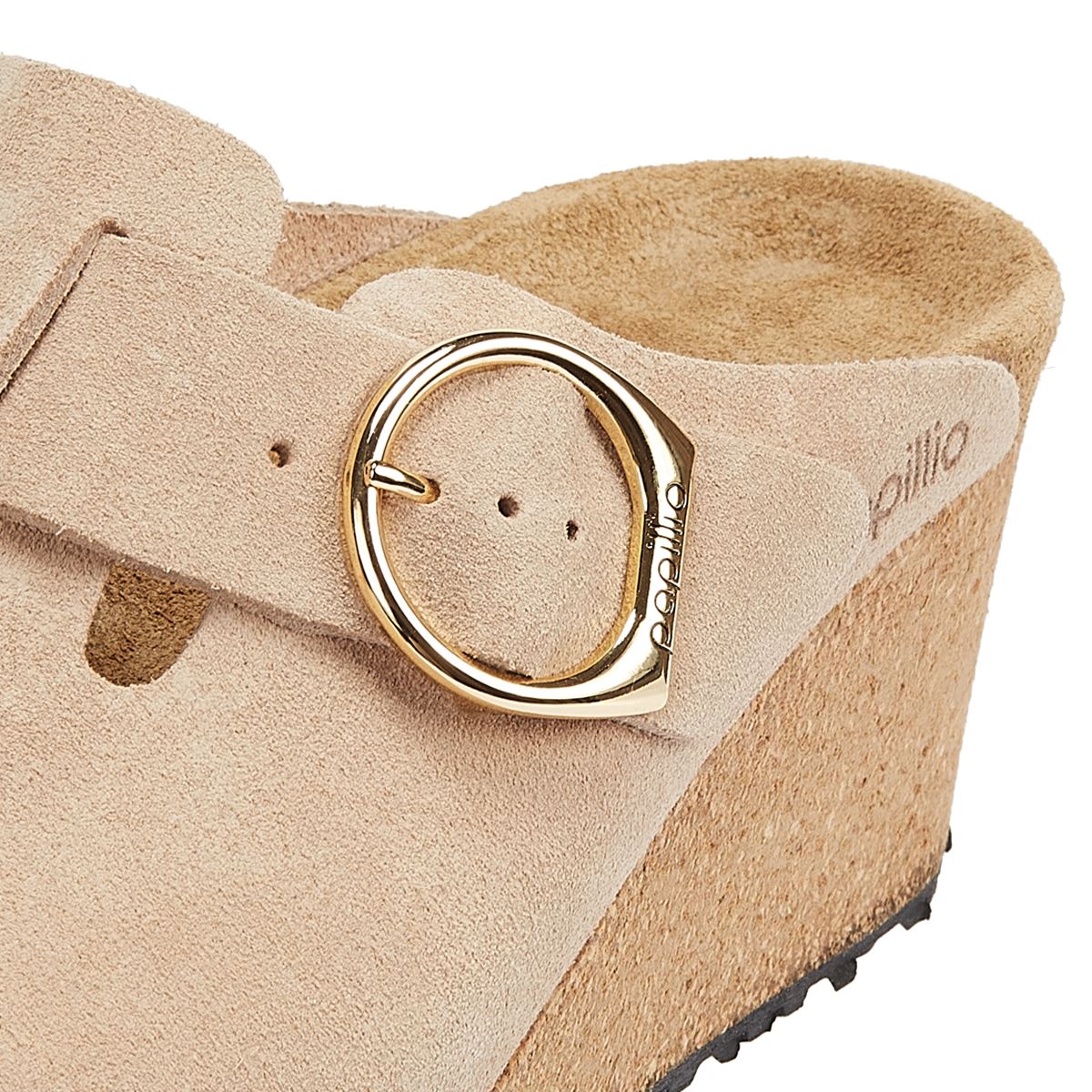 Birkenstock Compensées Beige Pour Femmes En Daim Chaud Avec Boucle En Anneau Fanny