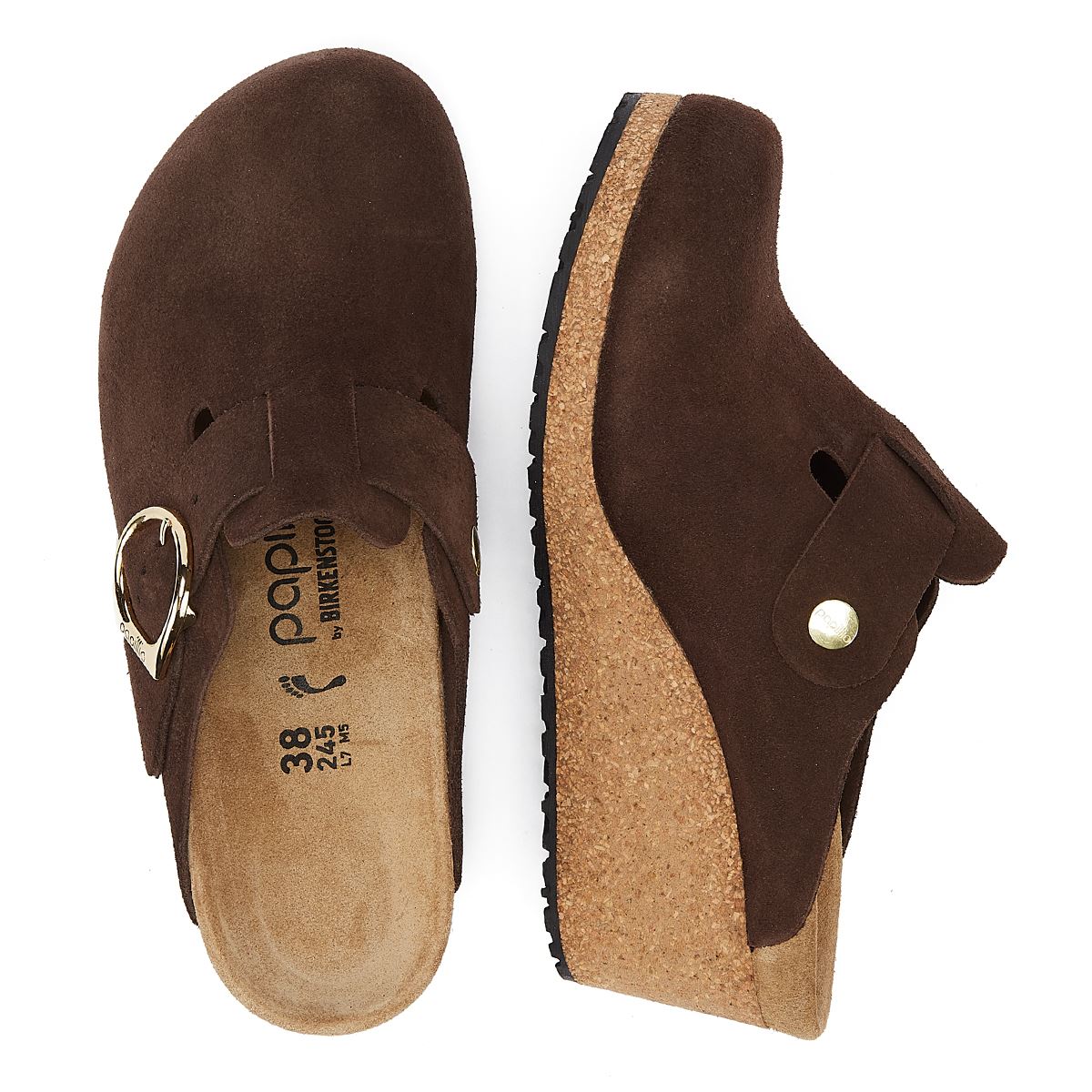 Birkenstock Sandalons À Talons Compensés En Daim Et Cuir Suédé Brun Pour Femmes