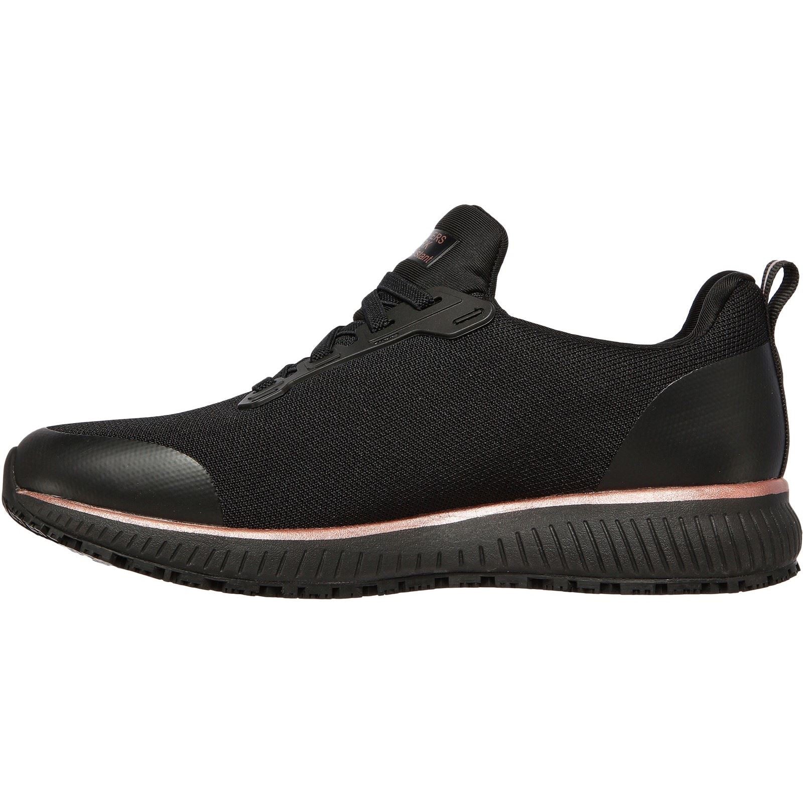 Skechers Workwear Squad SR Baskets De Sécurité Noires/Or Rose Doré En Textile Pour Femmes