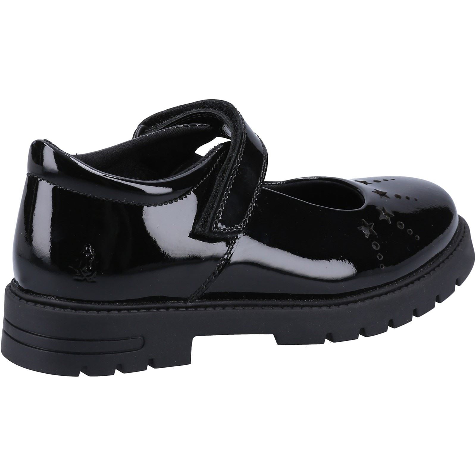 Hush Puppies Sabrina Patent JNR Chaussures Noires Pour Filles En Cuir