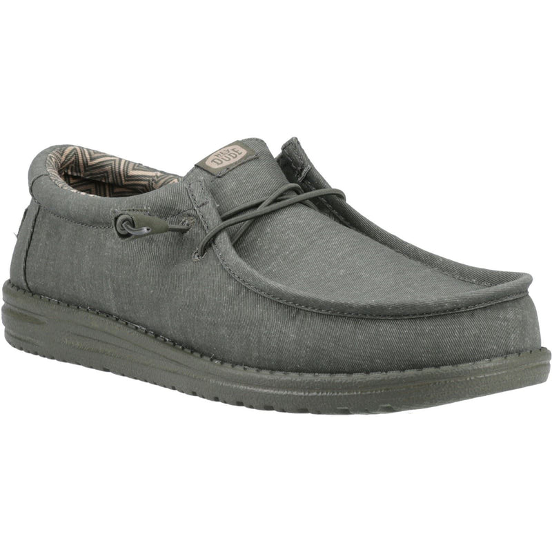 HEYDUDE Wally Stretch Canvas Chaussures Mocassins En Coton Pour Hommes, Vert Foncé