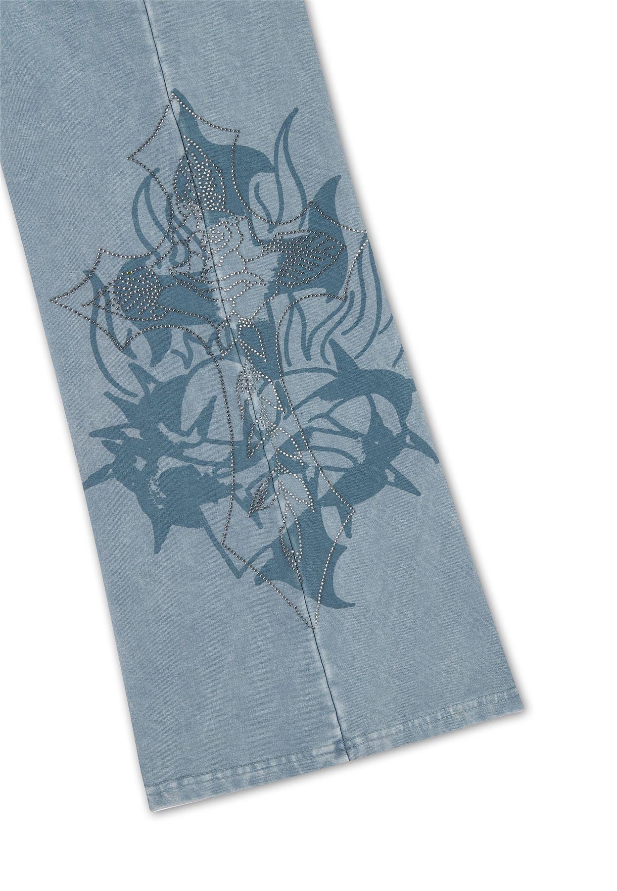 Ed Hardy Cross and Thorn Flared Jogging Bleu Pour Femmes