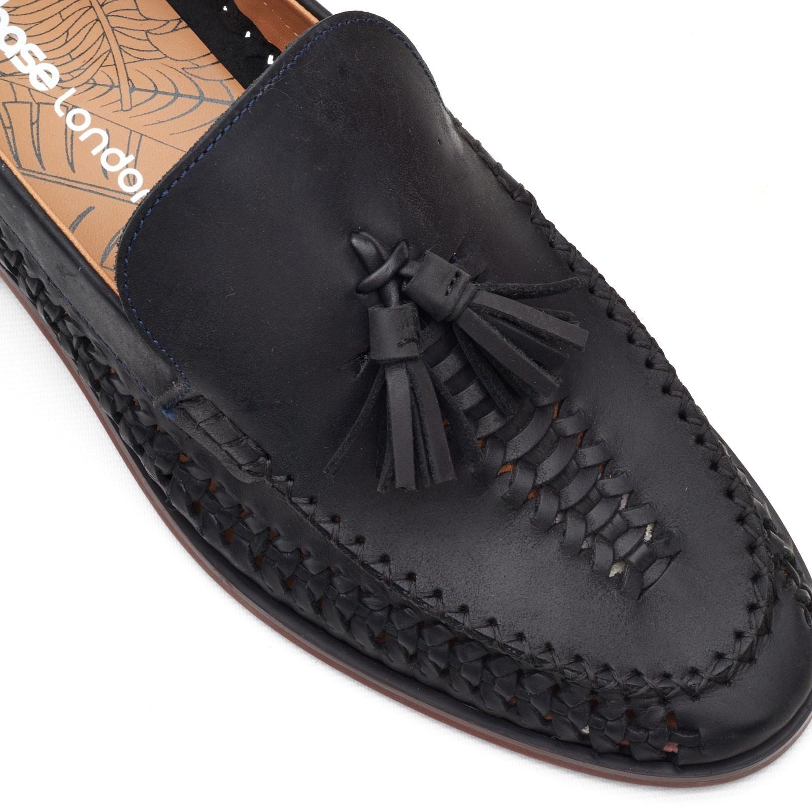 Base London Bracken Loafer Mocassins En Cuir Pour Hommes Bleu Marine