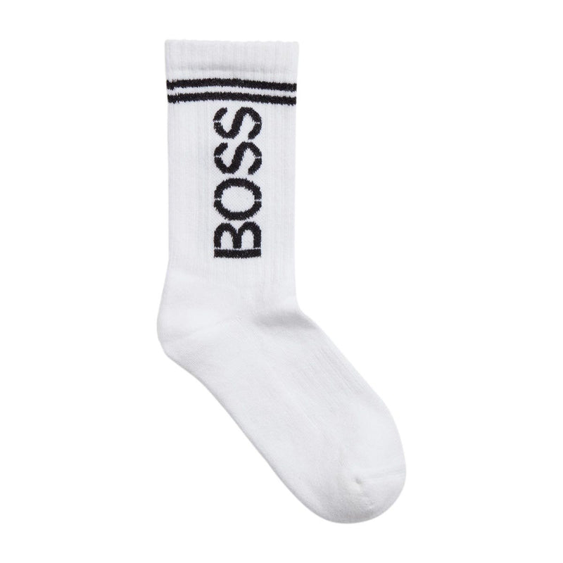 BOSS Rib Shine Logo Mens White Socks (chaussettes blanches)