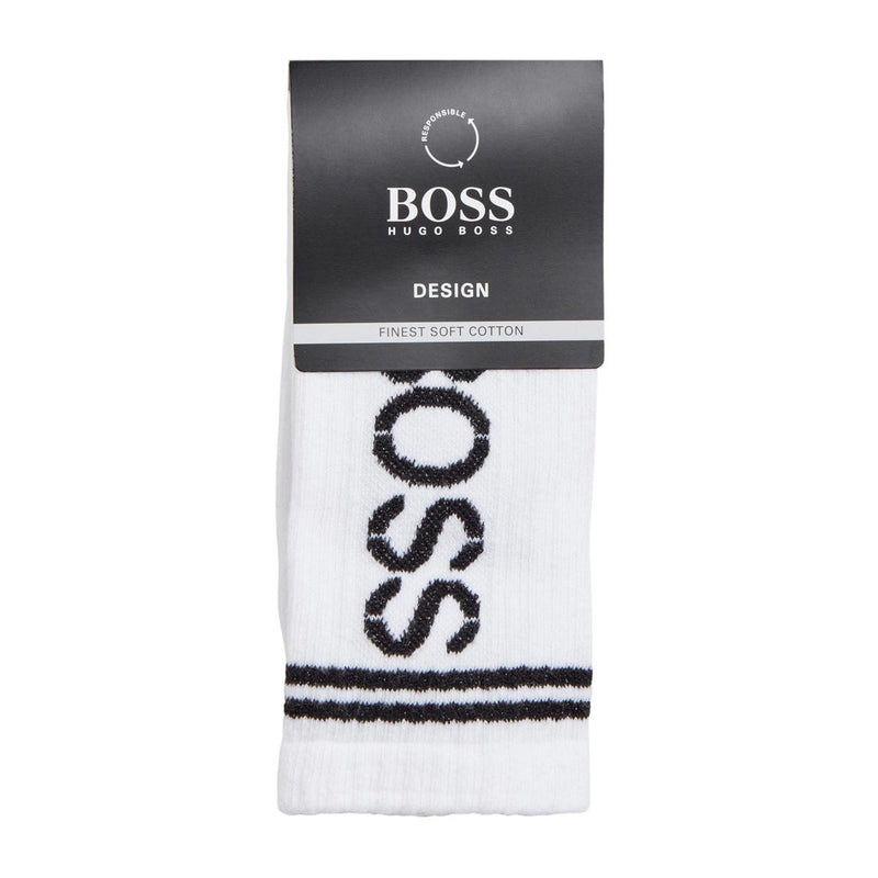 BOSS Rib Shine Logo Mens White Socks (chaussettes blanches)