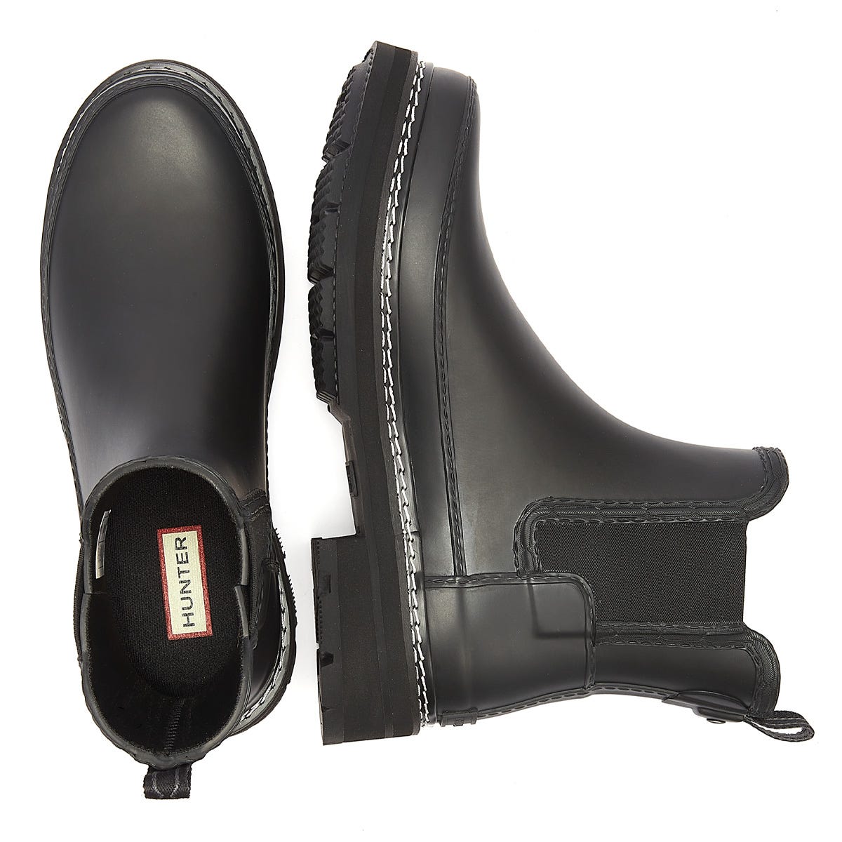 Hunter Chelsea Stitch Detail Womens Black Boots