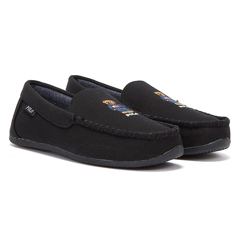 Ralph Lauren Declan Twill Bear Mens Black Slippers