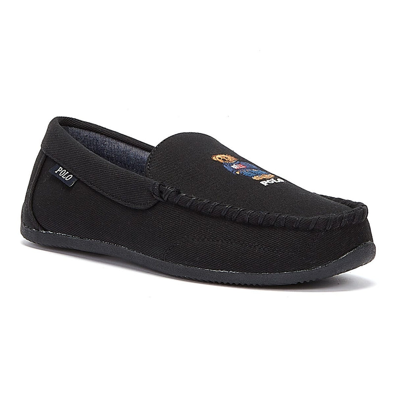 Ralph Lauren Declan Twill Bear Mens Black Slippers