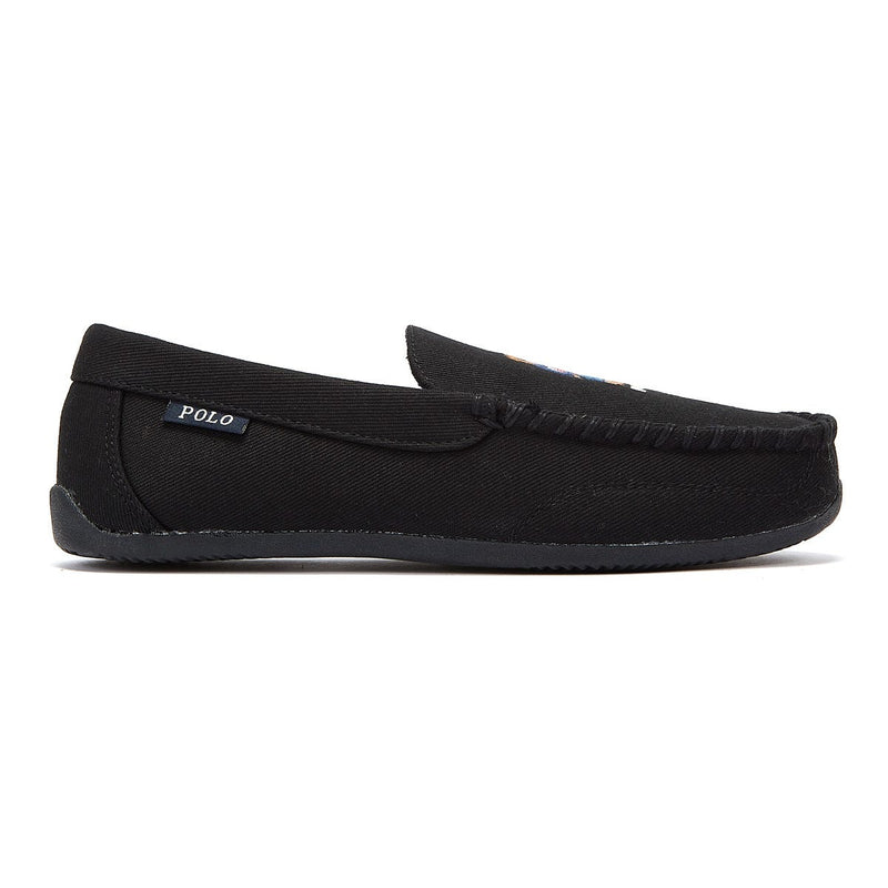 Ralph Lauren Declan Twill Bear Mens Black Slippers