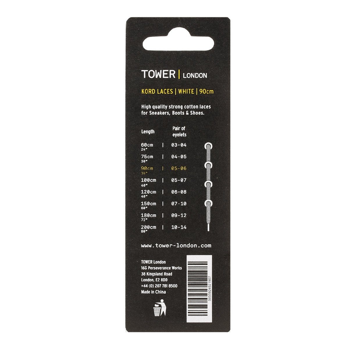 Tower London Lacets Kord blancs (90cm)
