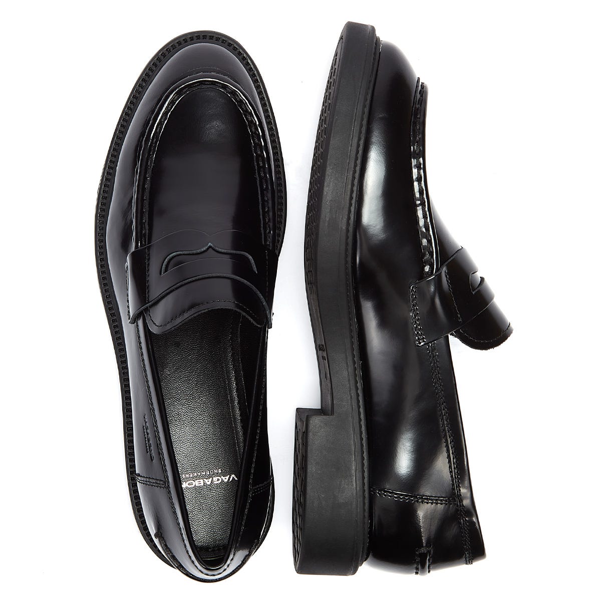 Vagabond Alex Polished Leather Womens Black Loafers (Mocassins en cuir poli)