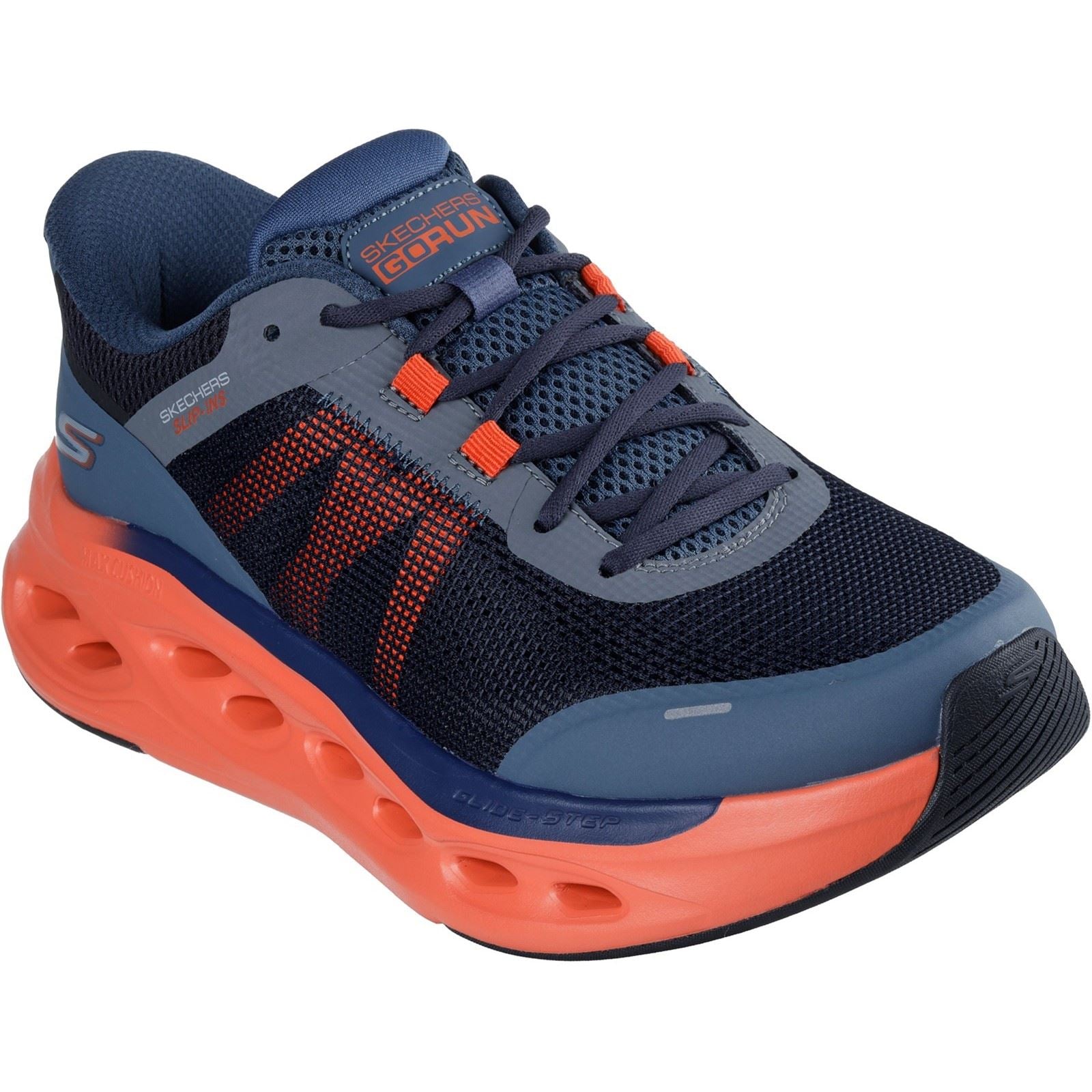 Skechers Performance Max Cushioning Glide Step Chaussures De Sport Pour Hommes Bleu Marine/Orange