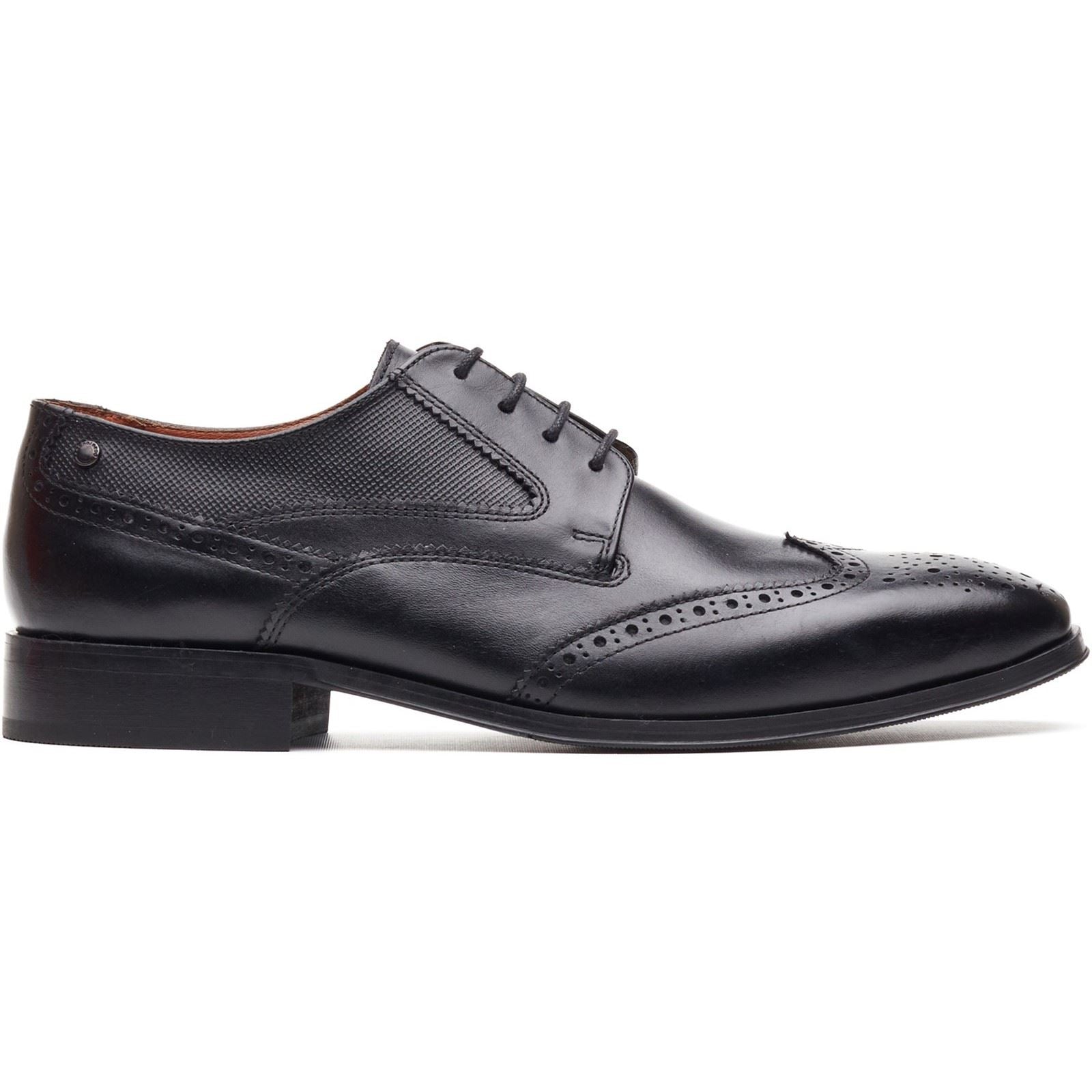 Base London Steeple Brogue Chaussures Derby En Cuir Noir Pour Hommes
