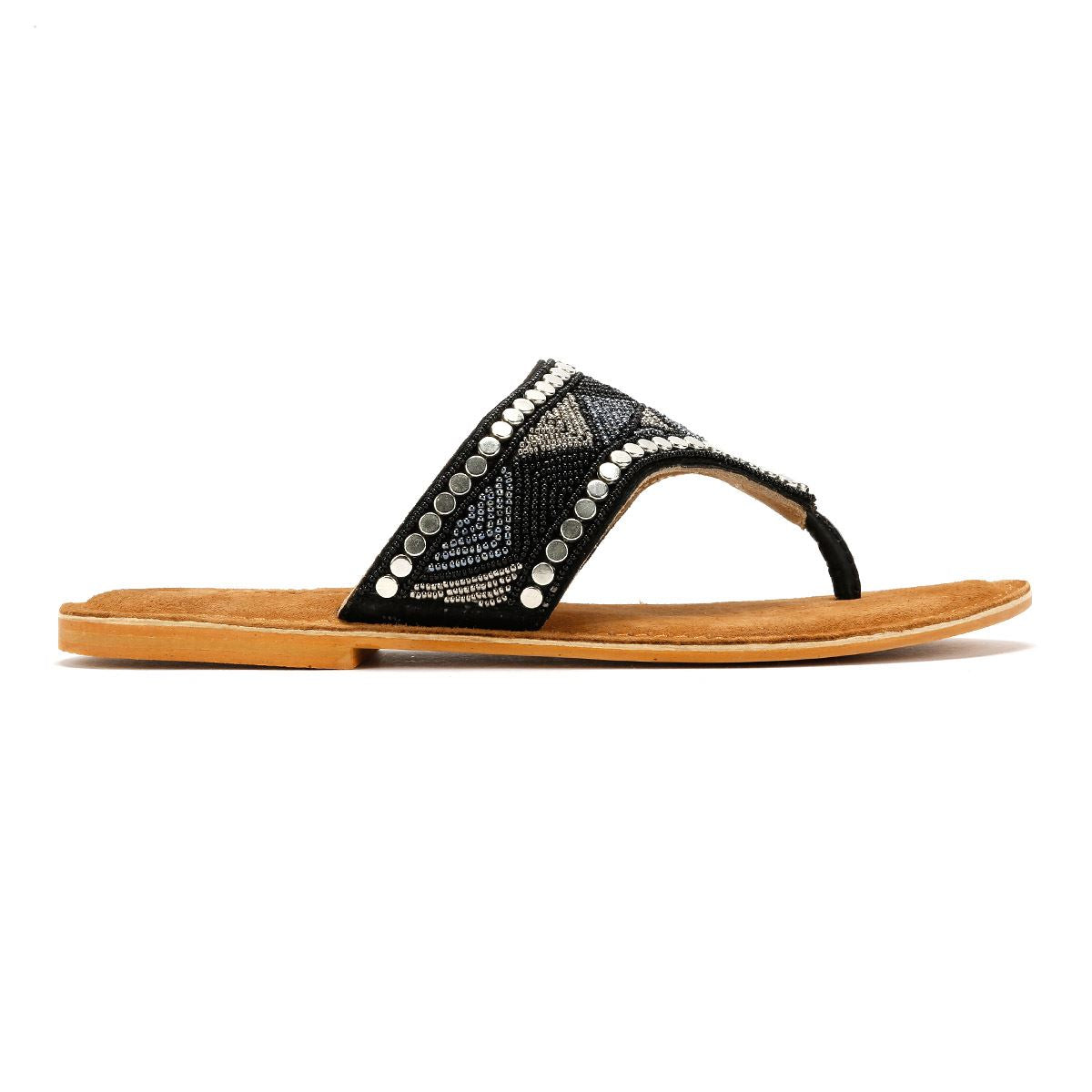 Tower London Wide Vamp Toepost Sandales Noires Pour Femmes