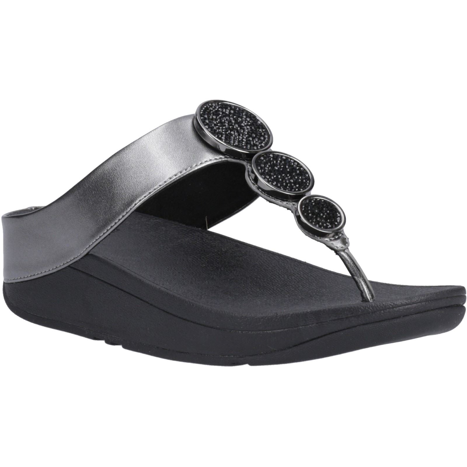 Fitflop Halo Sandales Noires En Métal De Polyuréthane Pour Femmes