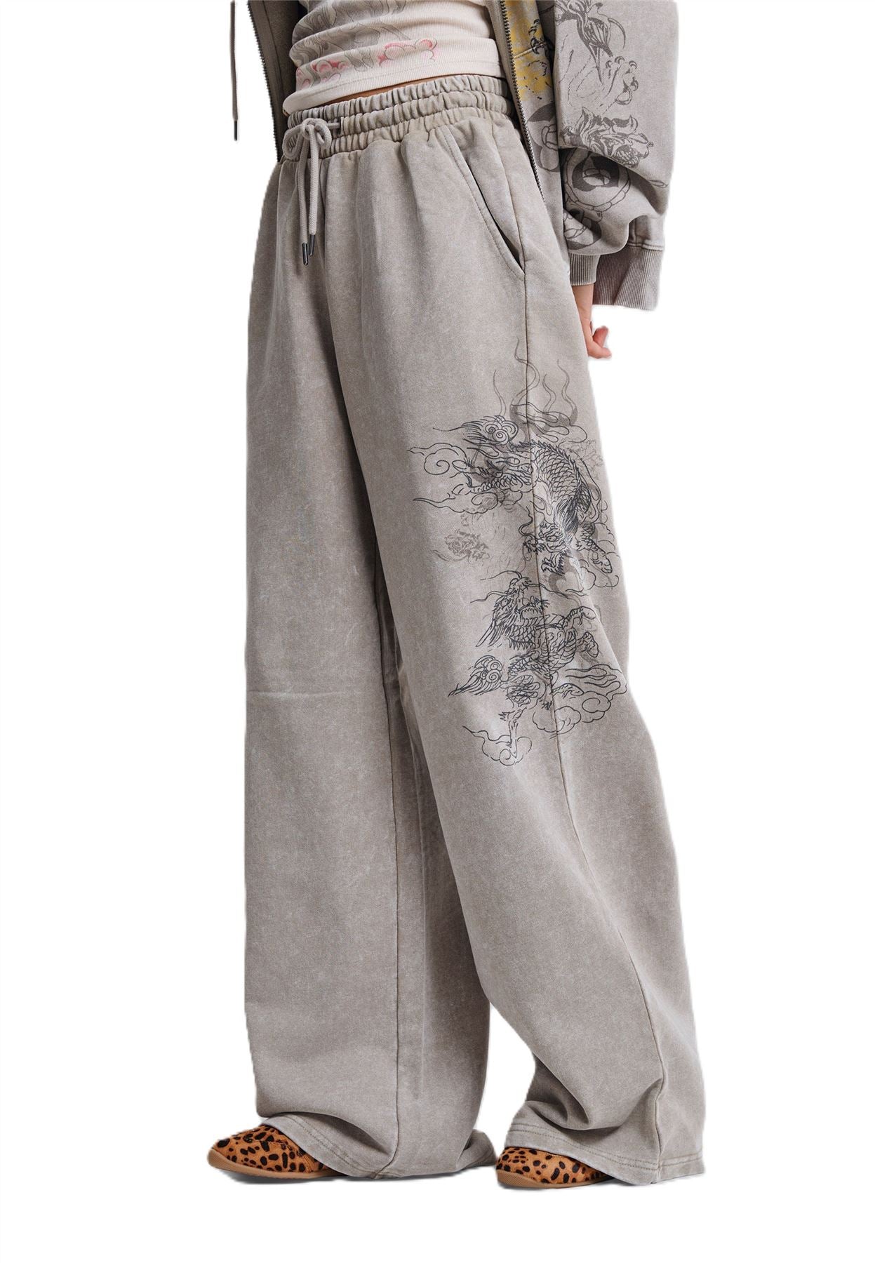 Ed Hardy Gothic Dragon Stone Wash Jogging Gris Pour Femmes