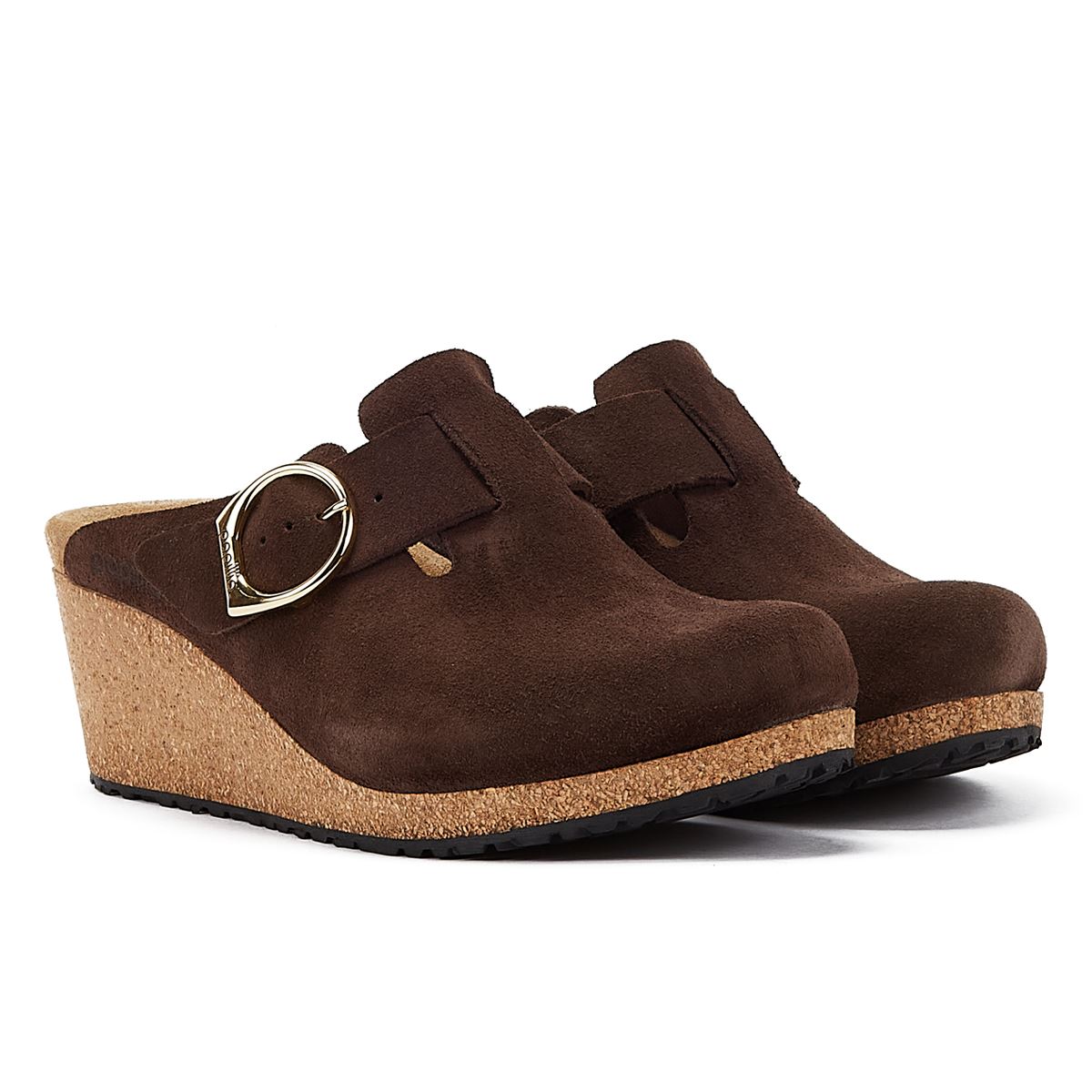 Birkenstock Sandalons À Talons Compensés En Daim Et Cuir Suédé Brun Pour Femmes