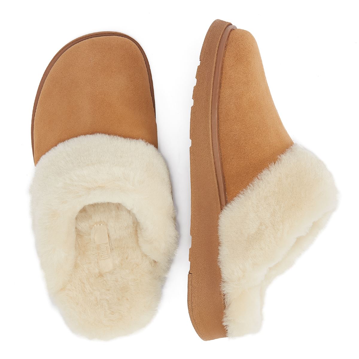 FitFlop Chaussons Pour Femmes Couleur Beige Avec Col En Peau Retournée.