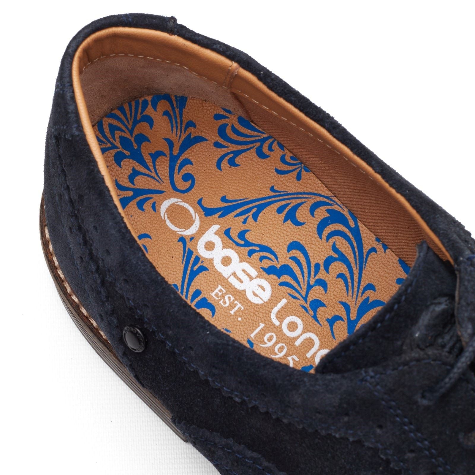 Base London Clarence Brogue Chaussures À Lacets Pour Hommes En Cuir Bleu Marine