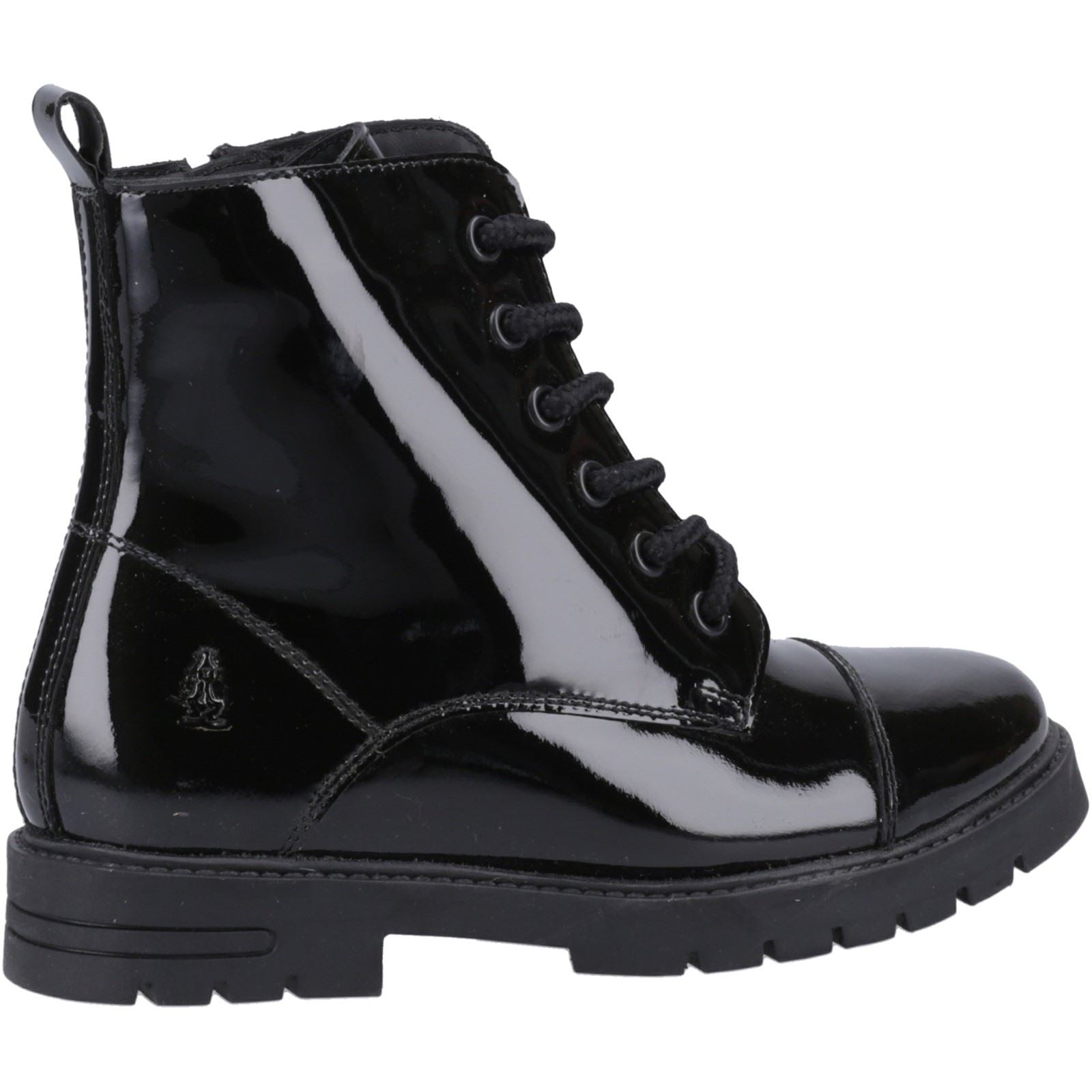 Hush Puppies Lauren Patent Junior Chaussures Noires Pour Filles En Cuir