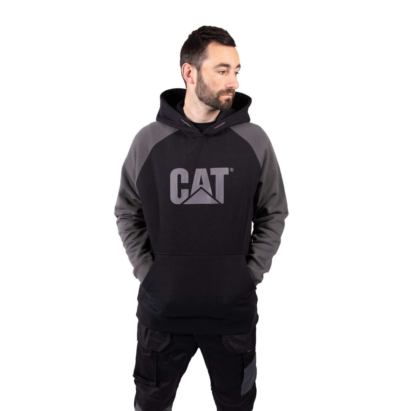 Caterpillar Raglan Sweatshirt À Capuche Noir En Coton Pour Homme