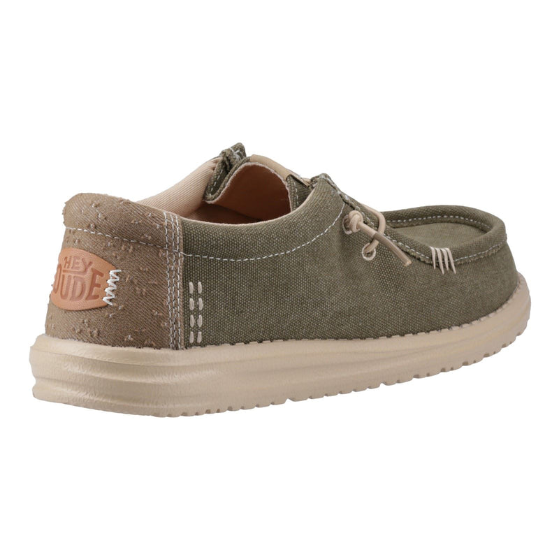 HEYDUDE Wally Workwear Chaussures Mocassins Pour Hommes En Mélange De Polyester Vert Sombre/Crème Irlandaise
