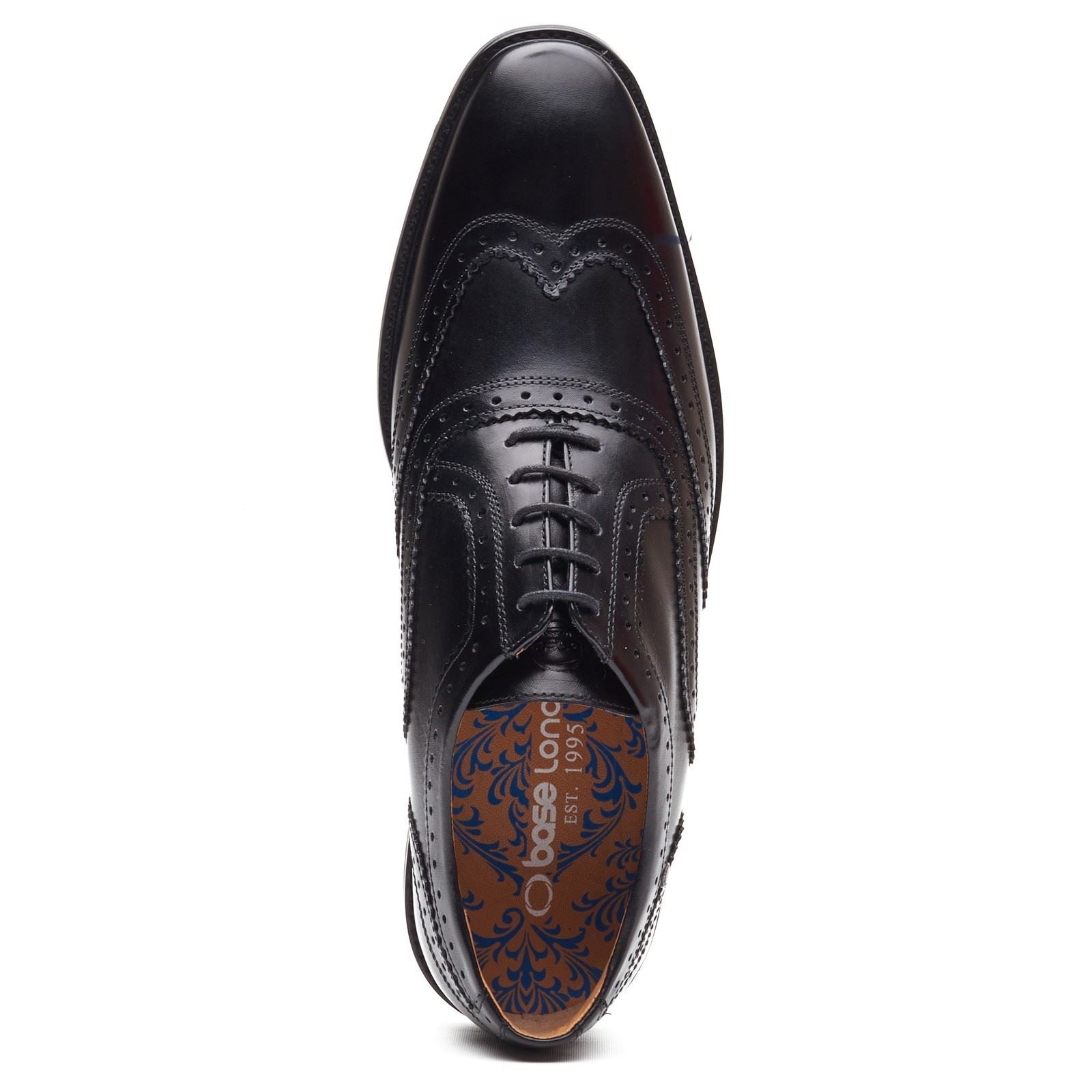 Base London Clarence Brogue Chaussures Derby En Cuir Noir Pour Hommes
