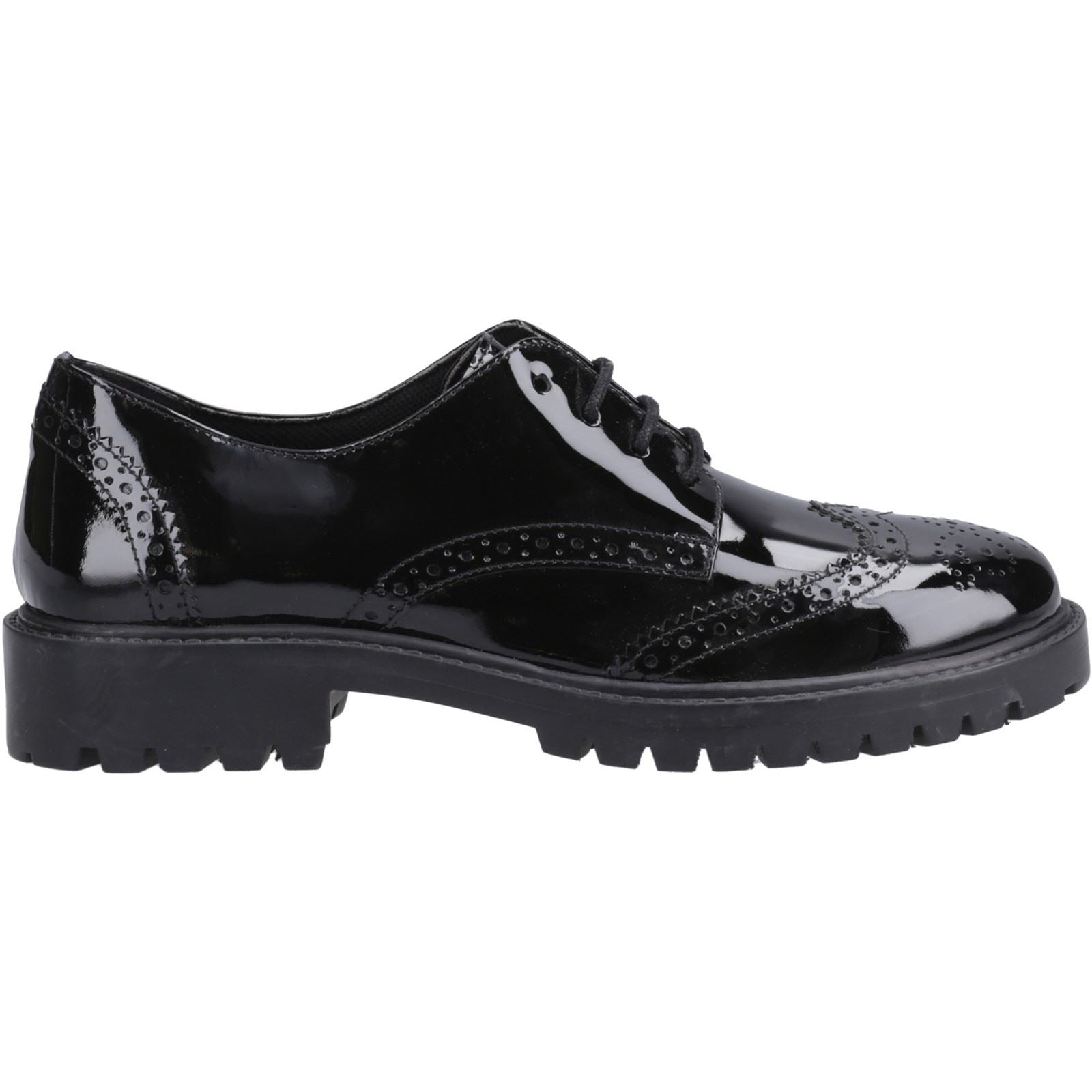 Hush Puppies Athena Patent Chaussures Noires Pour Filles En Cuir