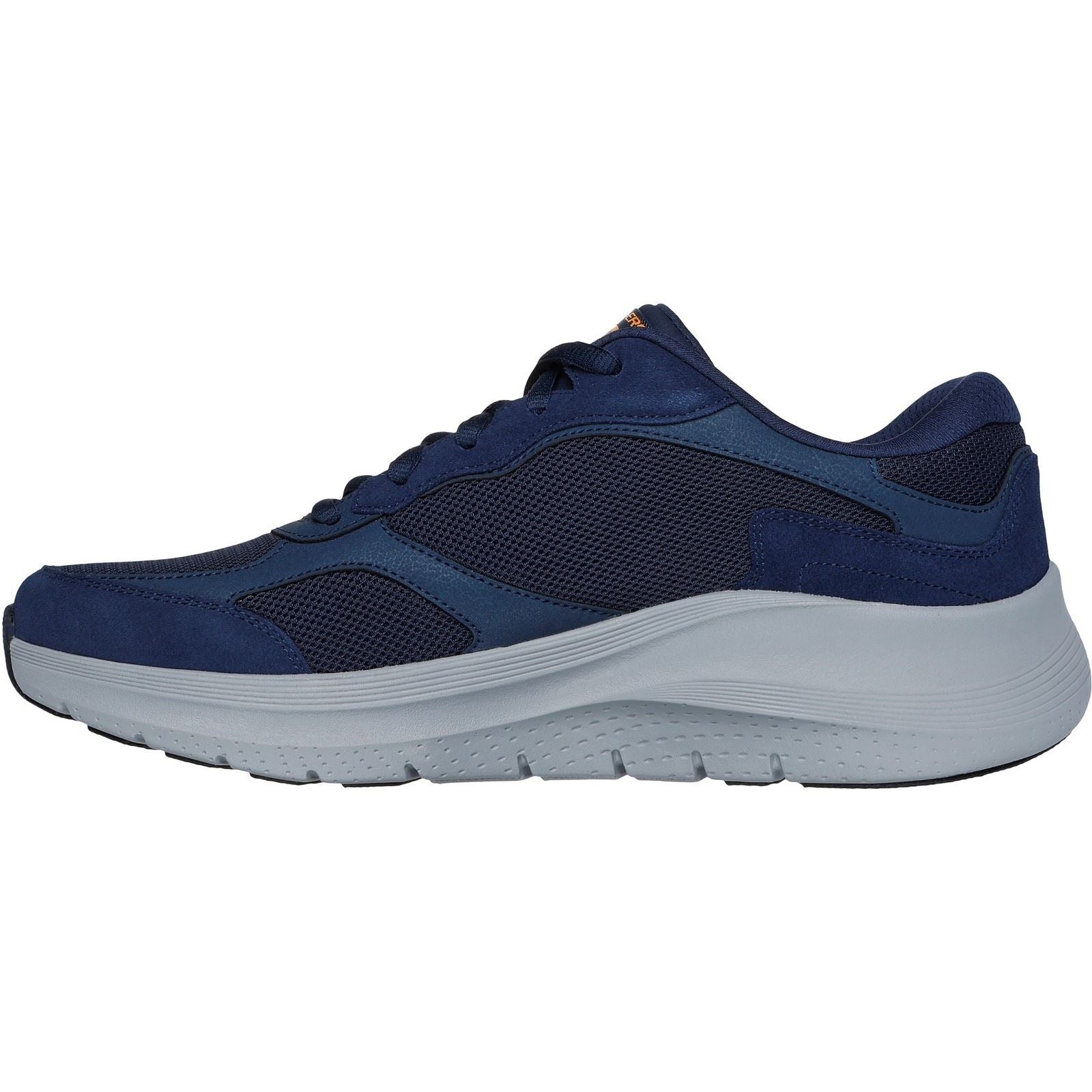 Skechers Arch Fit 2.0 The Keep Baskets Pour Hommes En Cuir Bleu Marine/Orange