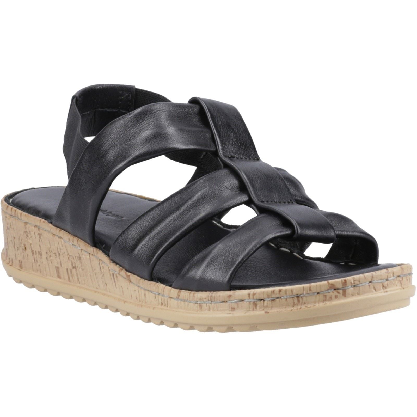 Hush Puppies Eden Wide Fit Sandales Noires Pour Femmes En Cuir