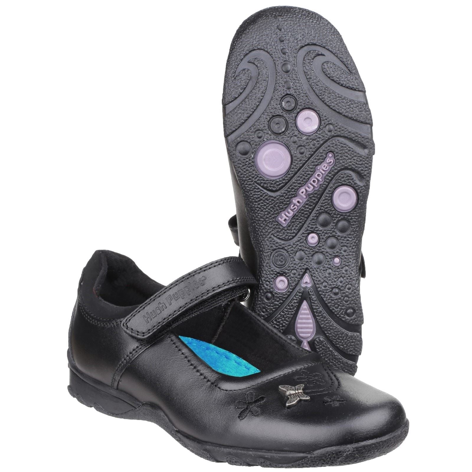 Hush Puppies Clare Junior Chaussures Noires Pour Filles En Cuir