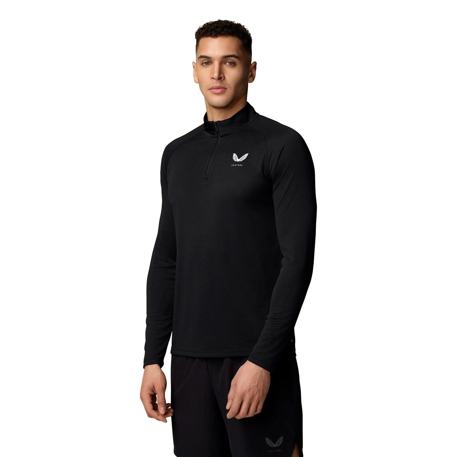 Castore Adapt Training 1/4 Zip Top T-Shirts De Sport Actifs Pour Hommes En Polyester Noir